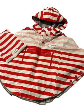 Hunter Kids Red and White Striped Hooded Rain Poncho